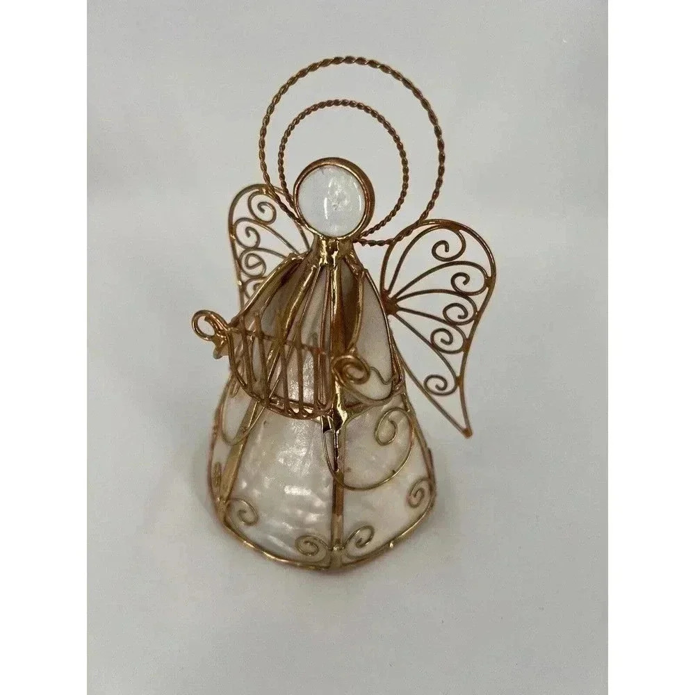 Vintage Capiz Shell Angel Christmas Decoration Ornament 5.75”x4.25” Excellent UC